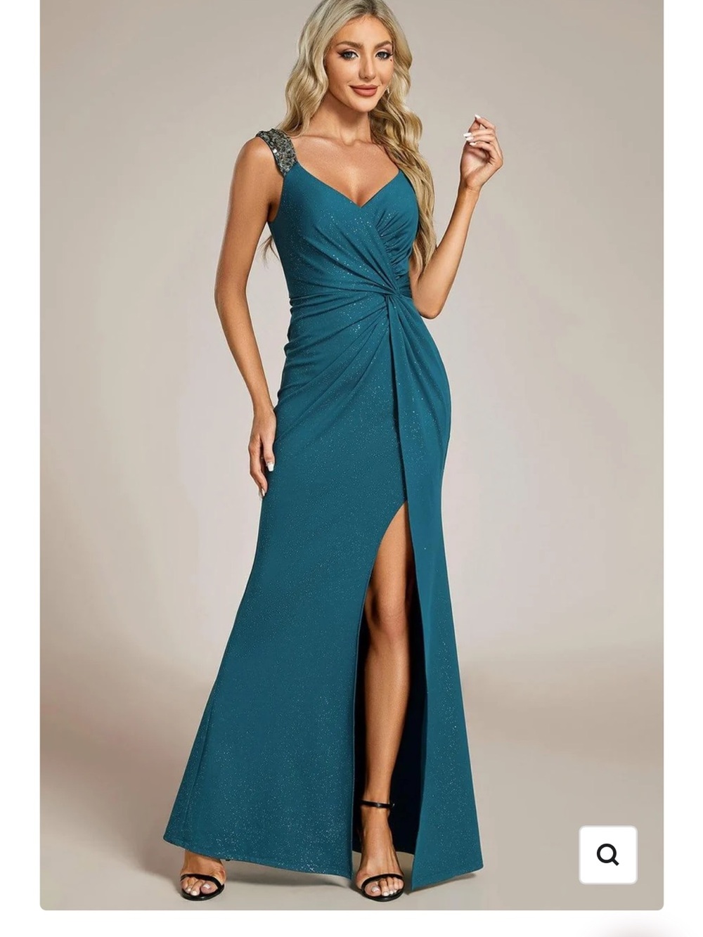 Teal Mother of the Bride Gown with Embellished Straps
